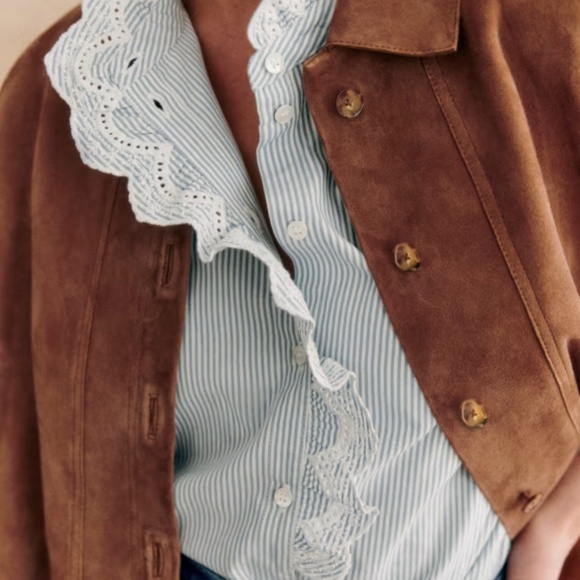 SEZANE Chlo Shirt in Stripes Ecru/Blue 34 XS - Picture 6 of 12